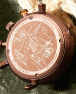 popup|Regatta engraving on the case back|As is typical for STERNGLAS timepieces, the engraving here is also a real eye-catcher: it shows two sailing boats on the Outer Alster. A symbol of adventure and our connection to our home city of Hamburg.