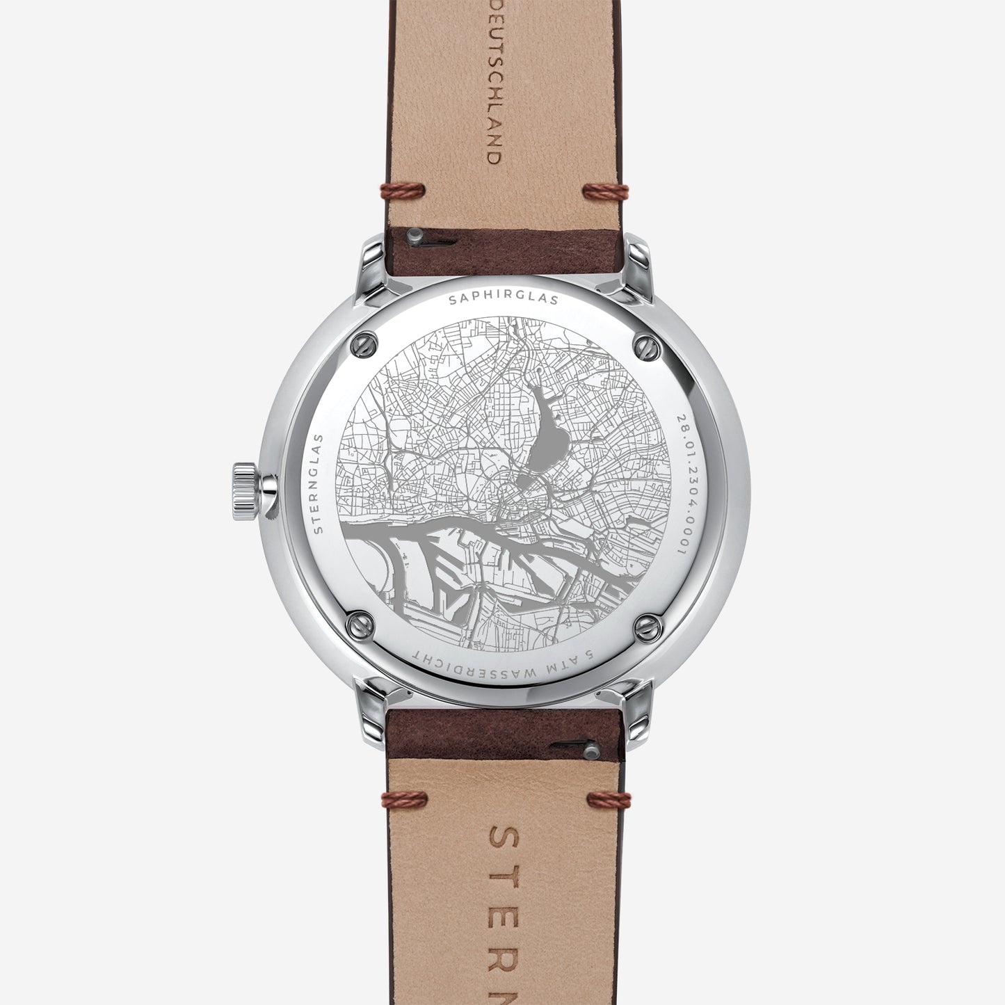 popup|High-quality back engraving|The case back is adorned with a haptically perceptible engraving of Hamburg's city centre.