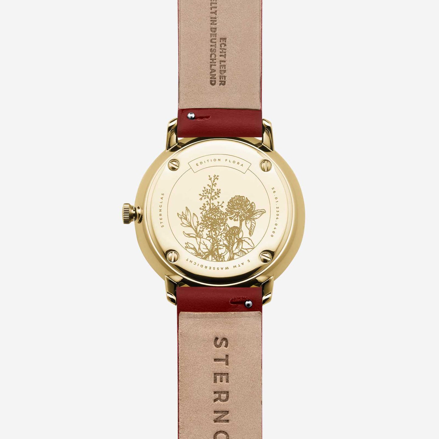 popup|Editionsgravur "Flora"|Das gravierte Blumen-Bouquet auf dem Gehäuseboden gibt der Sondereditionen ihren Namen.