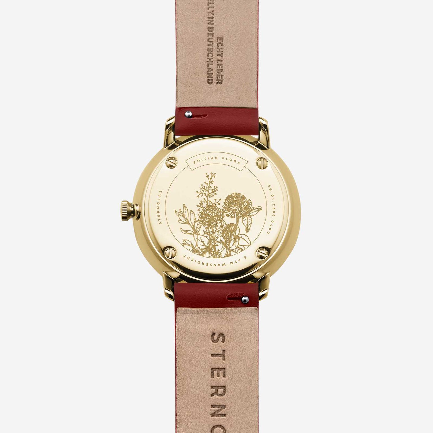 popup|Editionsgravur "Flora"|Das gravierte Blumen-Bouquet auf dem Gehäuseboden gibt der Sondereditionen ihren Namen.