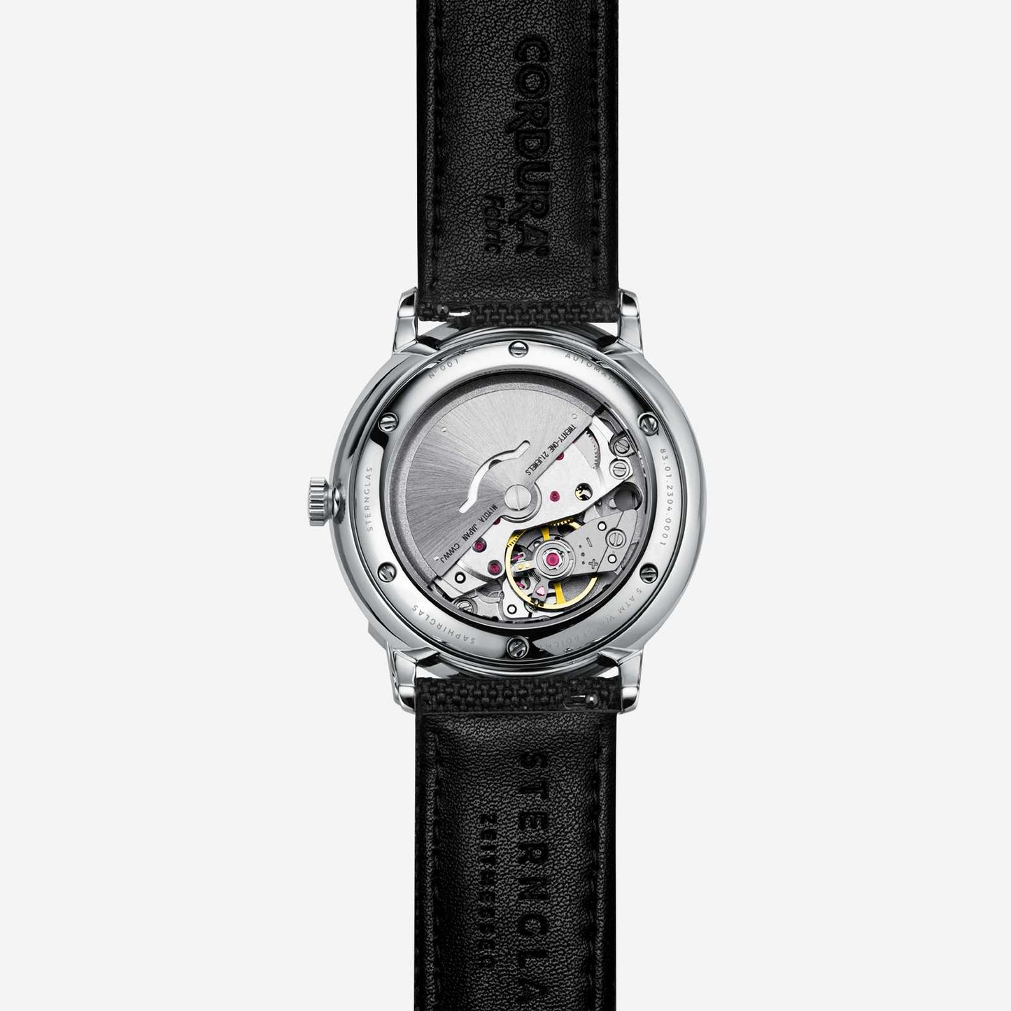 popup|See-through glass case back with numbering|Through the see-through case back, you can watch the rotor bring the mechanical movement to life by swinging it.