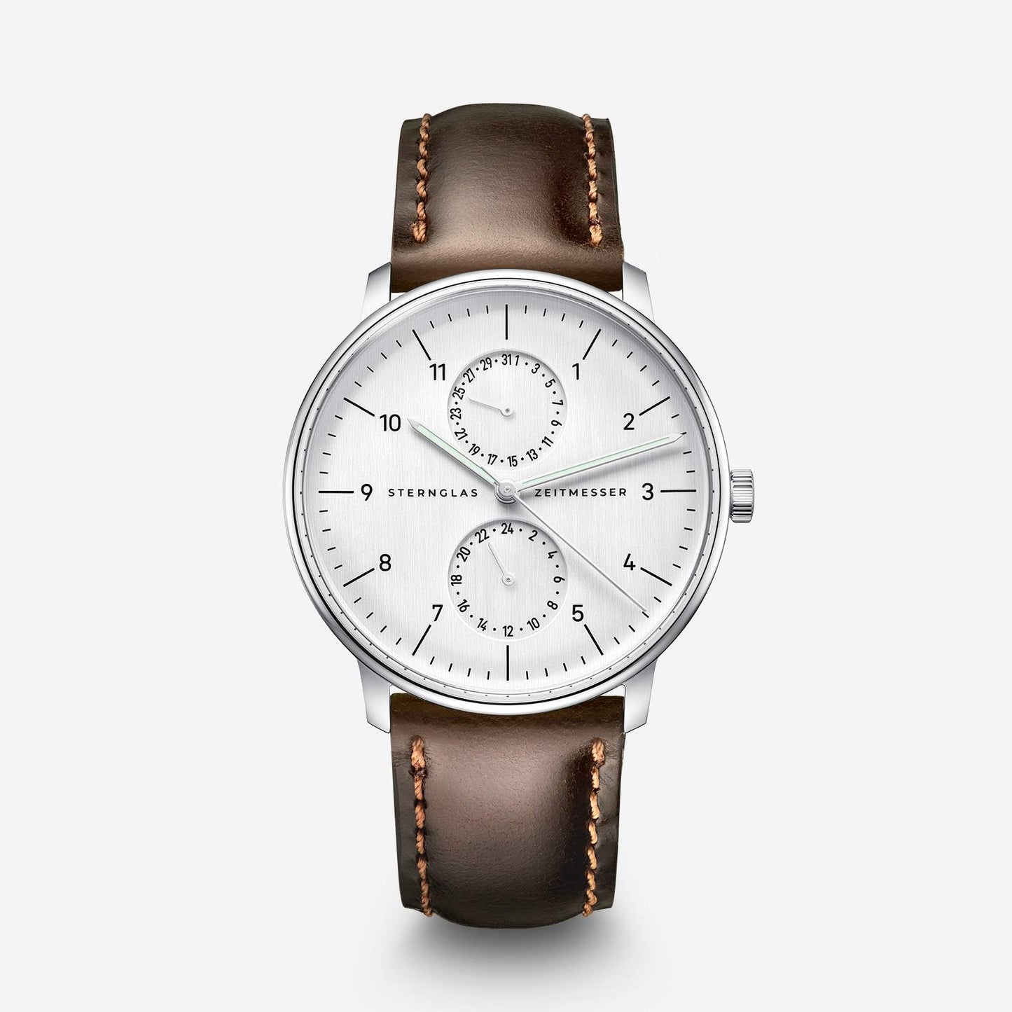 Sternglas Zirkel X silver on a brown leather strap